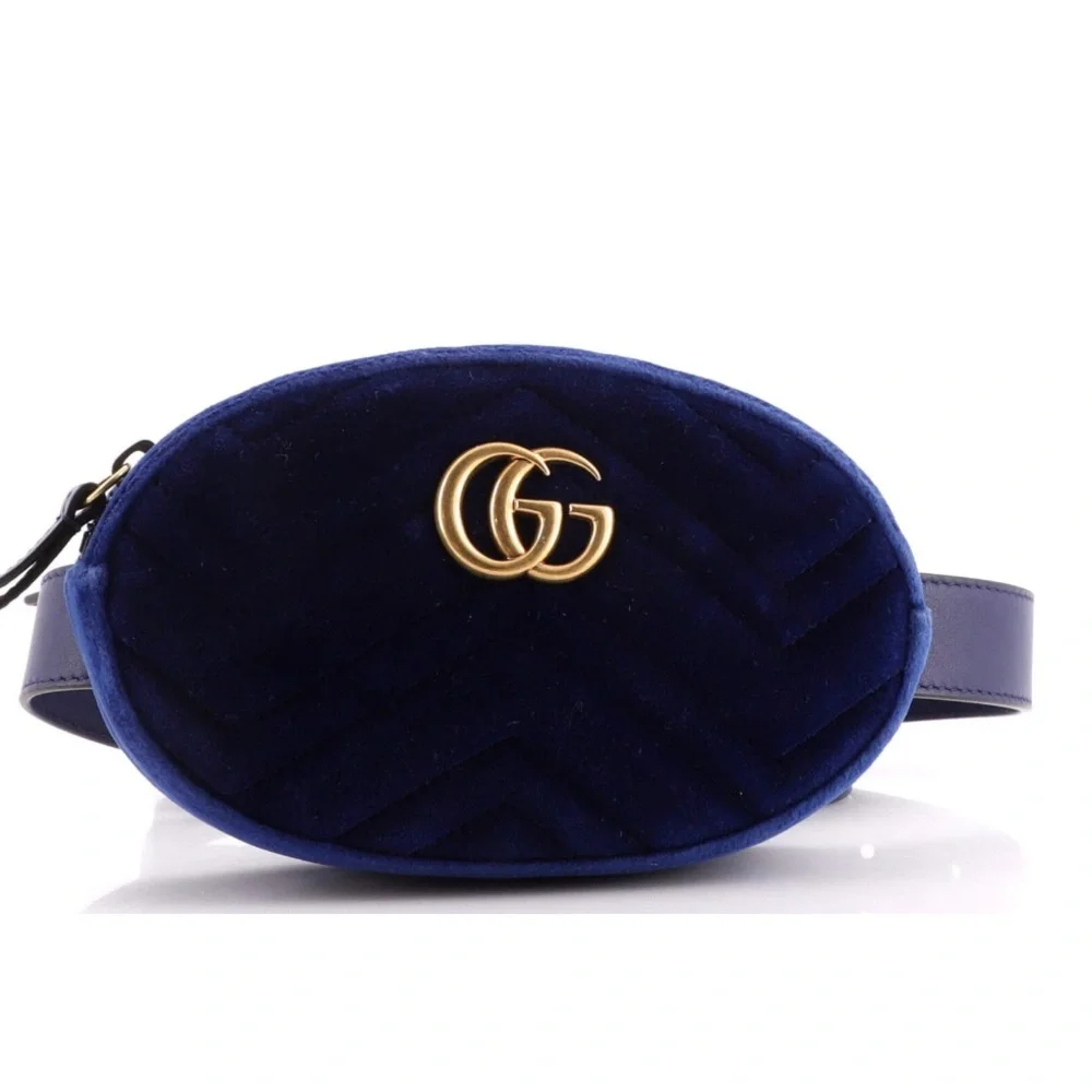 BRAND NEW Gucci GG Marmont Belt Bag Matelasse Cobalt Blue Velvet with Dustbag - Picture 5 of 13